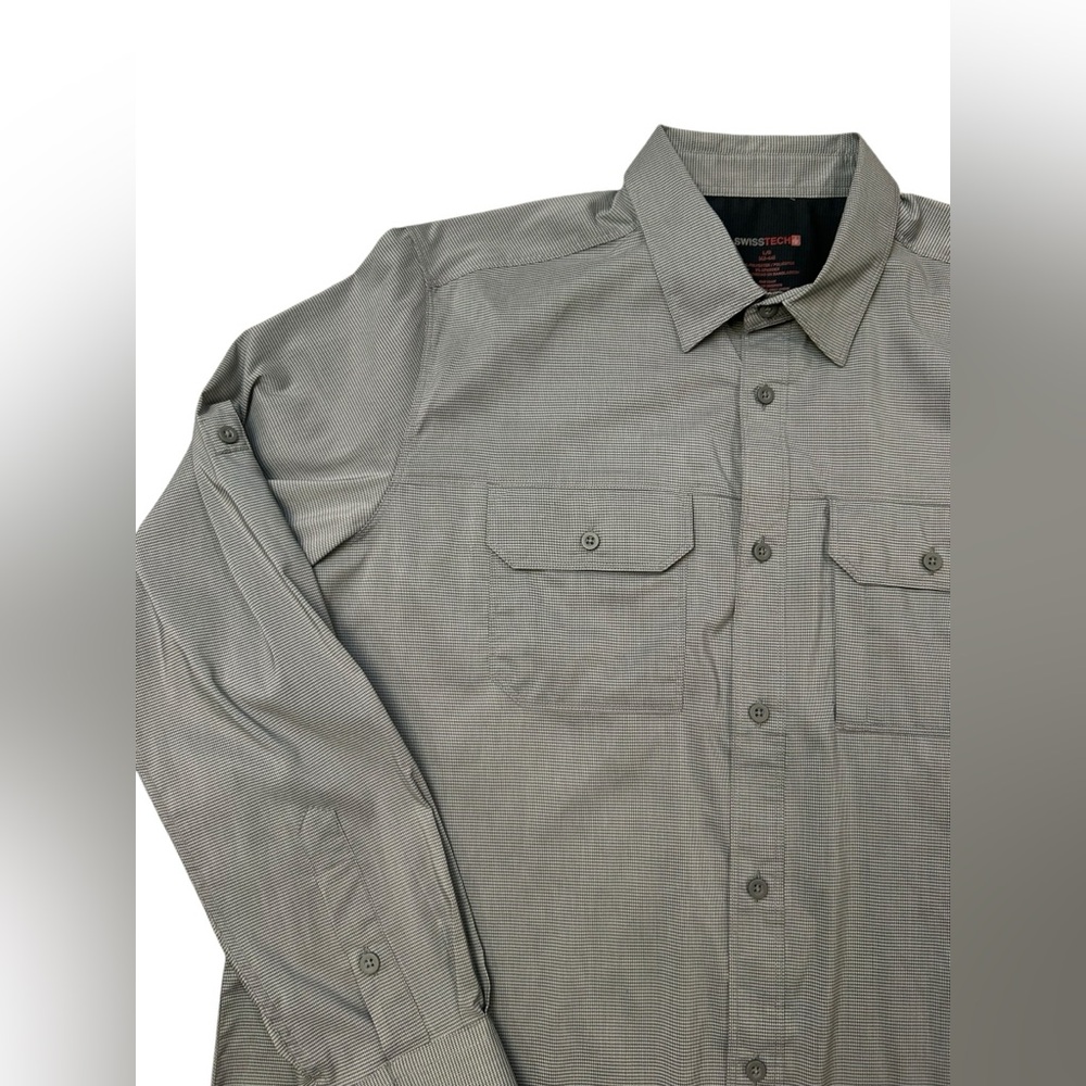 Swiss Tech Men’s‎ Gray Microcheck Button-Up Shirt Large Field Utility
